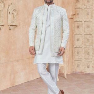 Stylish Men Pure Silk Sequence Work Indo Western