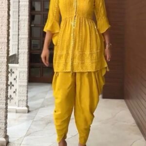 Stylish Navratri Special Yellow Dhoti With Top Pair for Ladies