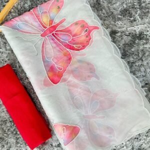 Stylish Organza Butterfly White Saree