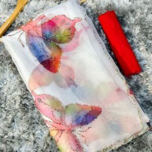 Stylish Organza Butterfly White With Multi Saree
