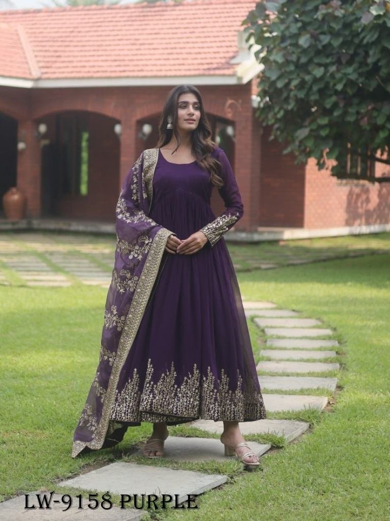 stylish purple gown with dupat 1717155414 Stylish Purple Embroidery Gown With Dupatta