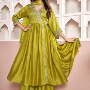 Fancy Vichitra Green Kurtis With Embroidery Work