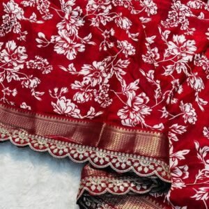 Stylish Red Floral Design Saree