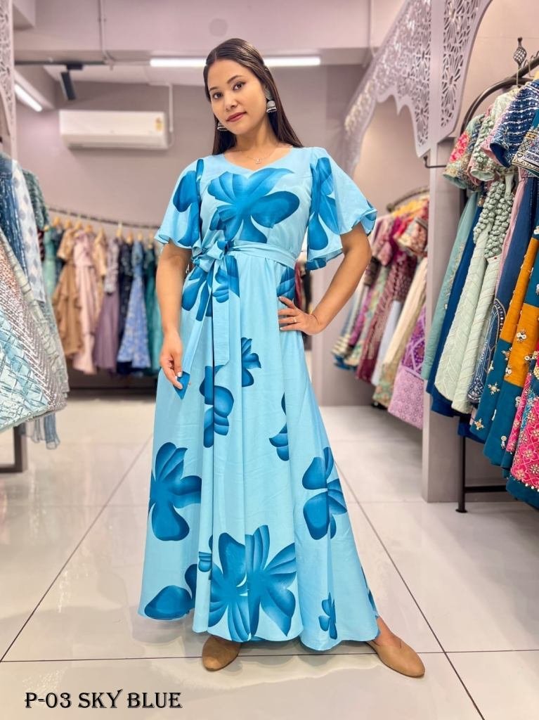 stylish sky blue flower gown 1718020411 Stylish Sky Blue Flower Gown