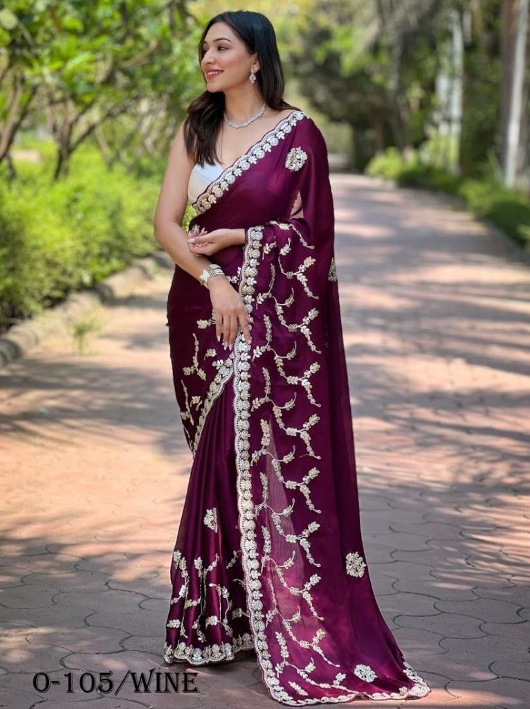 stylish soft satin wine saree 1725272971 Stylish Soft Satin Wine Saree