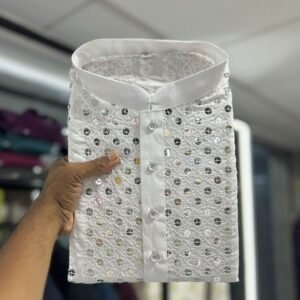 Stylish White Kurta And Pyjamas With Heavy Embroidery Work