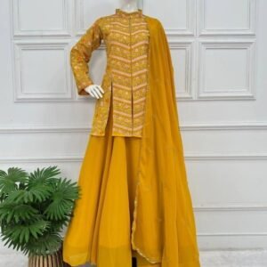 Stylish Yellow Georgette Lehenga Koti And Dupatta