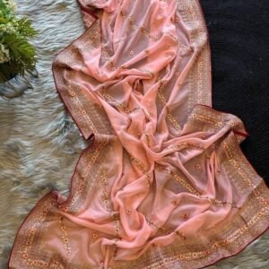 Summer Special Pure Georgette Silk Embroidered Peach Saree