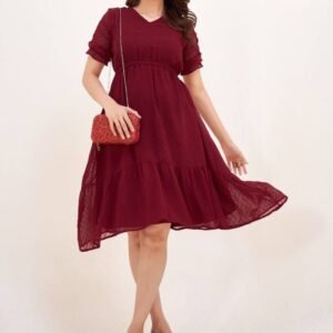 Summer Special Red Georgette Butti One Piece Dress