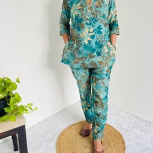 Summer Special Sky Blue Pure Cotton Co Ord Set With Mirror Work