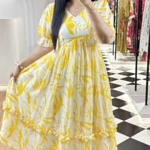 Summer Special Yellow Western Georgette Midi Dress