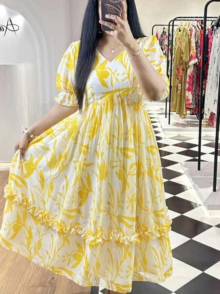 summer special yellow western 1715595317 Summer Special Yellow Western Georgette Midi Dress