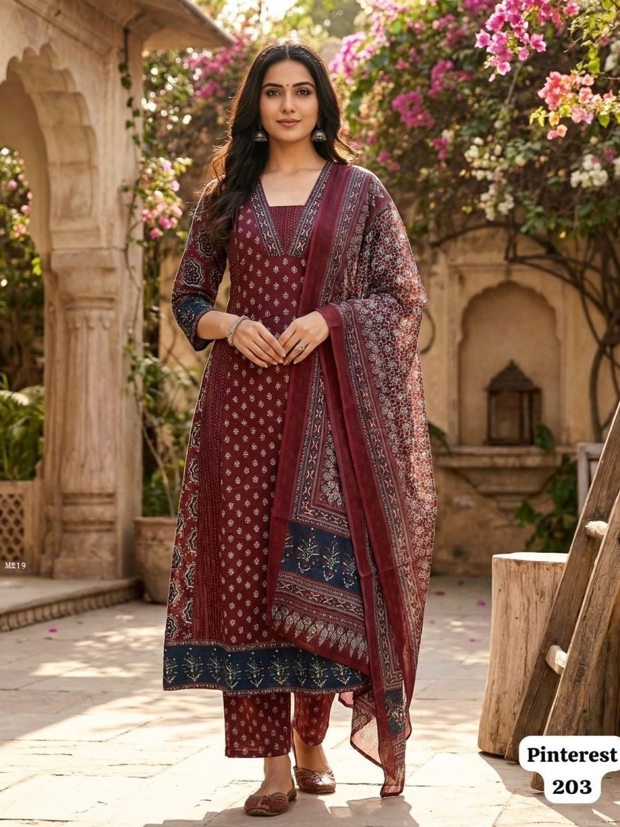 summer wear rayon maroon kurti 1773060875 Summer Wear Rayon Maroon Kurti Pant Set With Chanderi Silk