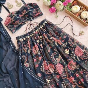 Super Hit Digital Print Georgette Sleeveless Blouse with Stitched Lehenga Choli
