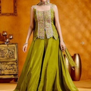 Super Hit Mehendi Color Chinon Kurti Palazzo Set