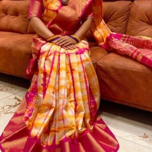 Super Hit Purple Shibori Printed Dola Silk Saree