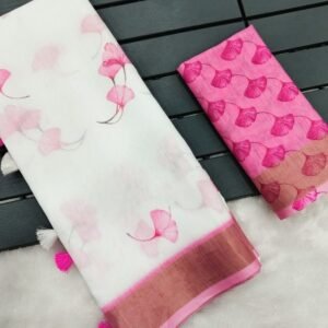 Tapasya Pink Heavy Digital Printed Linen Saree