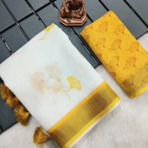 Tapasya Yellow Heavy Digital Printed Linen Saree