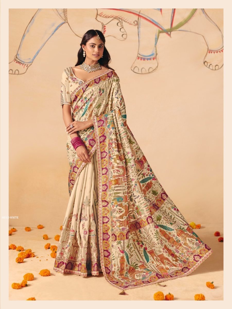 tathasu anaara off white dola 1777292146 Tathasu Anaara Off White Dola Zari Silk Saree