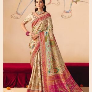 Anaara By Tathasu White And Pink Dola Silk Saree