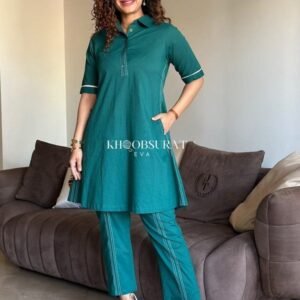 Teal Stylish Mul Cotton Coord Set