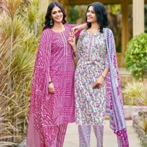 Tips and Tops Present Summer Fashion Cotton Printed 3pcs Kurti set