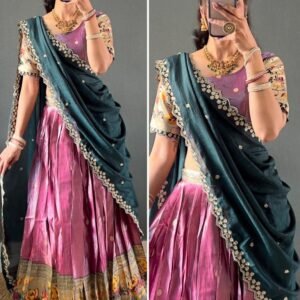 Tissue Silk Fabric Lehenga Choli Dupatta Set