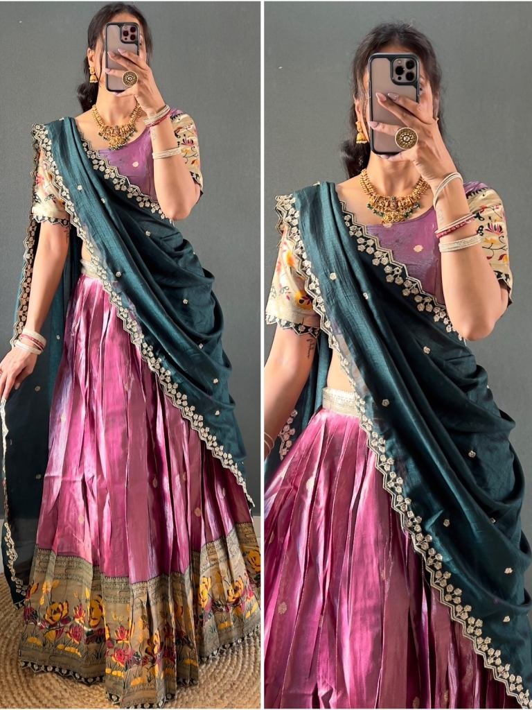 tissue silk fabric lehenga cho 1744286035 Tissue Silk Fabric Lehenga Choli Dupatta Set