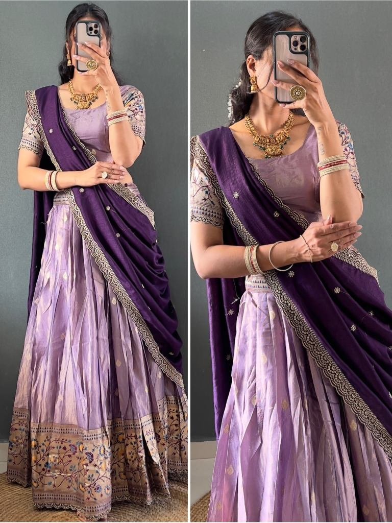tissue silk paithani style pur 1744259509 Tissue Silk Purple Colour Lehenga Choli With Dupatta