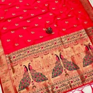 Tomato Red Designer Kanchipuram Paithani Silk Saree