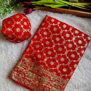 Tomato Red Pure Viscose Georgette Banarasi Saree With 1 Mtr Jari Work Blouse