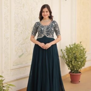Rama Tradition Designer Readymade Gown With Embroidery Work