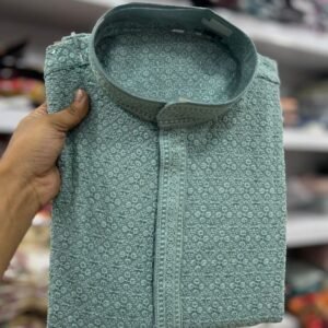 Traditional Chikan Work Rayon Mint Kurta Pyjama