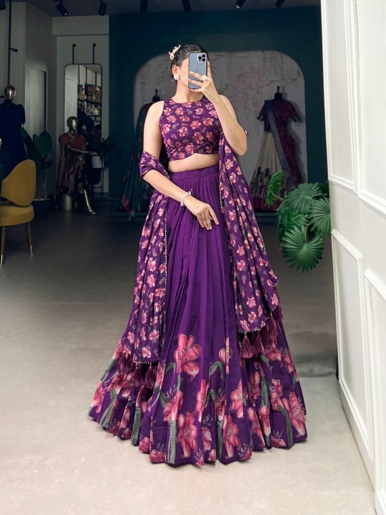 traditional floral printed leh 1737019736 Traditional Floral Printed Lehenga Choli With Foil Work