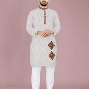 Traditional Gamthi Work Cotton Kurta And Pyjama