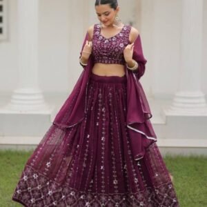 Traditional Georgette Silk Wine Lehenga Choli