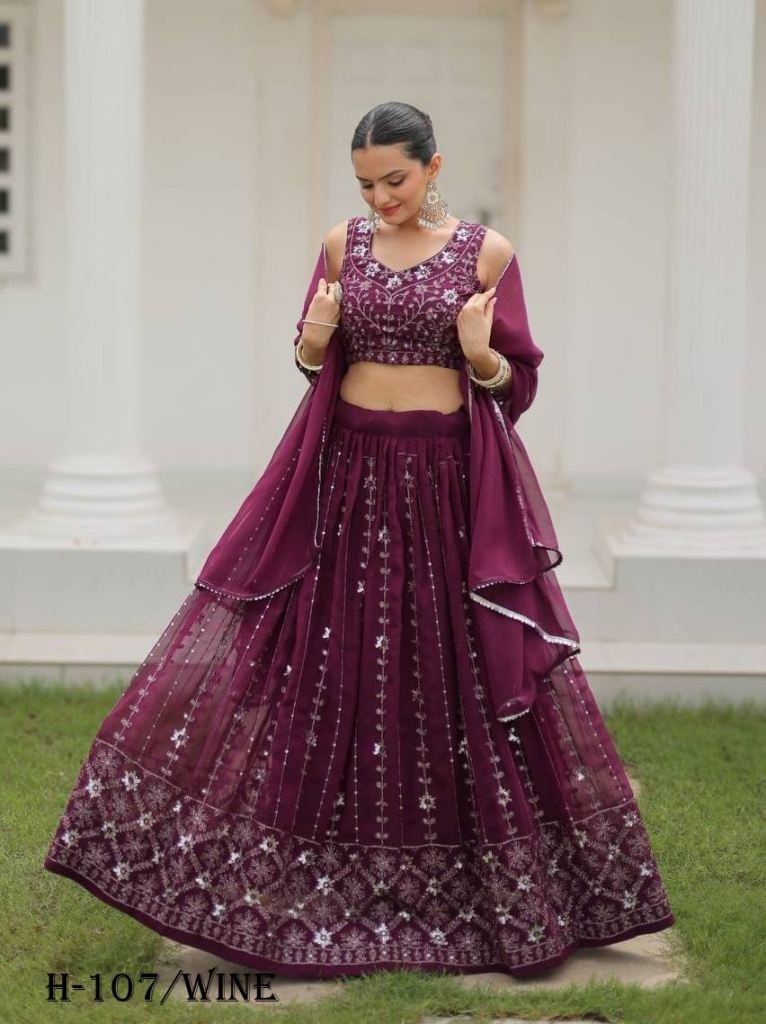 traditional georgette silk win 1725274639 Traditional Georgette Silk Wine Lehenga Choli