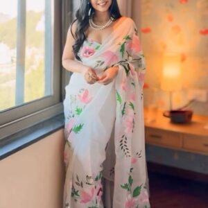 Fancy Georgette White Flower Saree