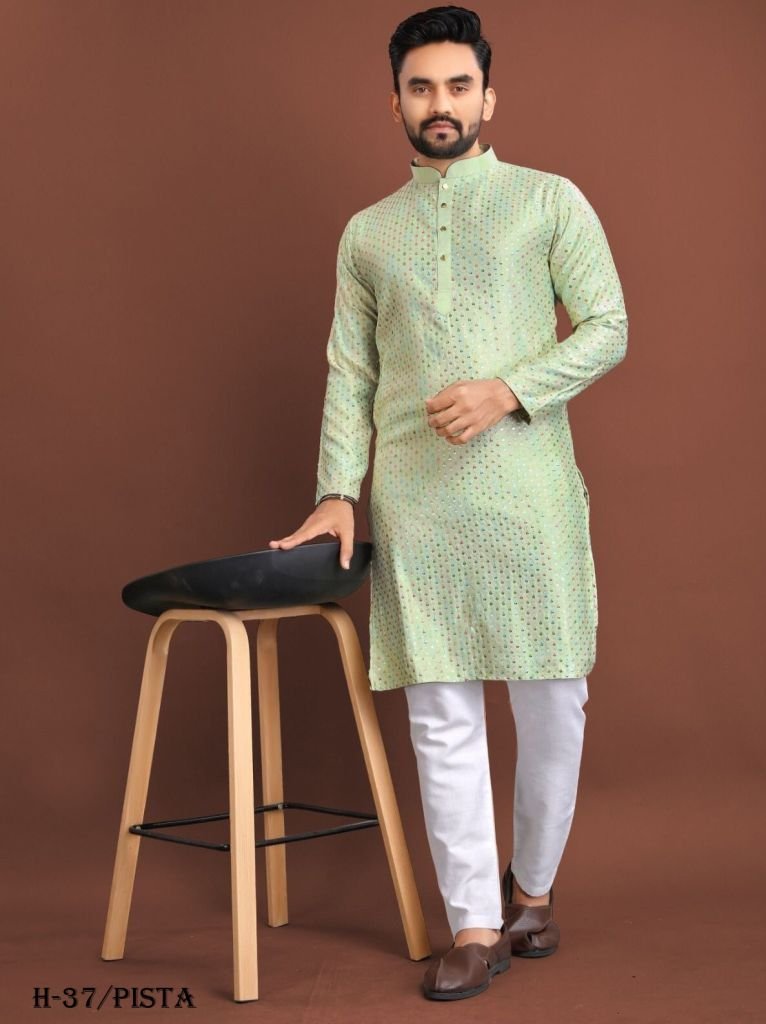 traditional indian wear gents 1723208130 Traditional Indian Wear Gents Pista Silk Kurta and Pyjamas Set