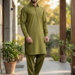 Traditional Mehndi Green Kurta Pajama Set for Men