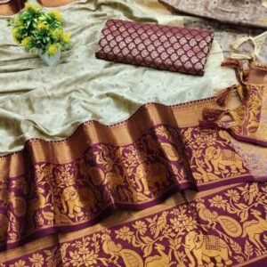 Traditional Off White Color Cotton Jacquard Silk Saree With Contrast Pallu