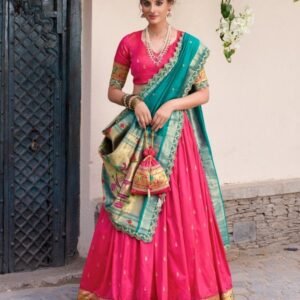 Traditional Pink Paithani Lehenga Choli In Jacquard Silk