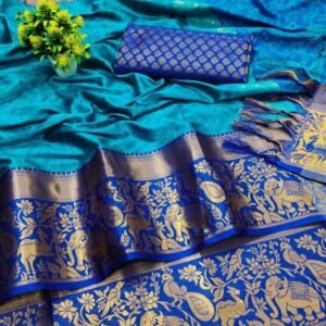 Traditional Royal Blue Color Cotton Jacquard Silk Saree With Contrast Pallu