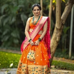 Traditional Silk Paithani Orange Lehenga Choli Set