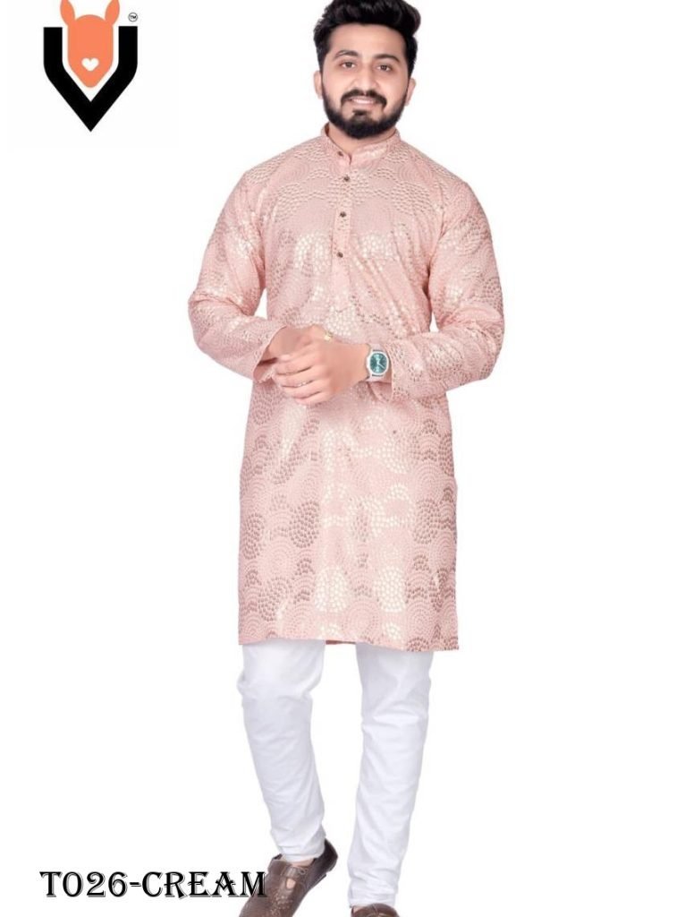traditional wear georgette cre 1718013048 Traditional Wear Georgette Cream Printed work Kurta With Pajama Set
