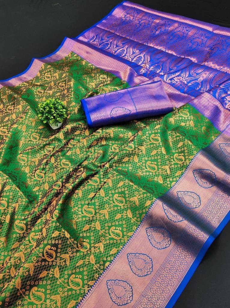 traditional wear green lichi s 1718625763 Traditional Wear Green Lichi Silk Saree With Zari Weaving