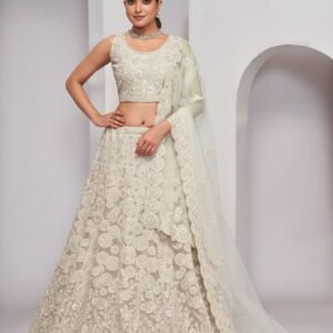 Traditional Wear White Soft Net Embroidery Lehenga Choli