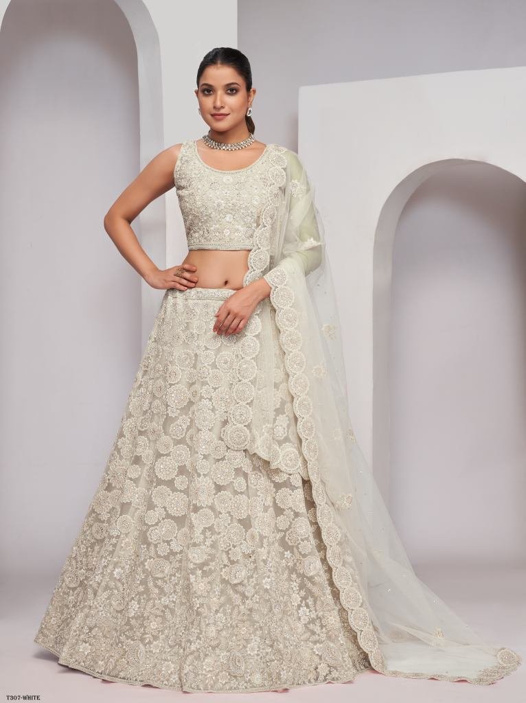 traditional wear white soft ne 1723015586 Traditional Wear White Soft Net Embroidery Lehenga Choli