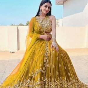 Trady Yellow Georgette With Design Work Lehenga Choli