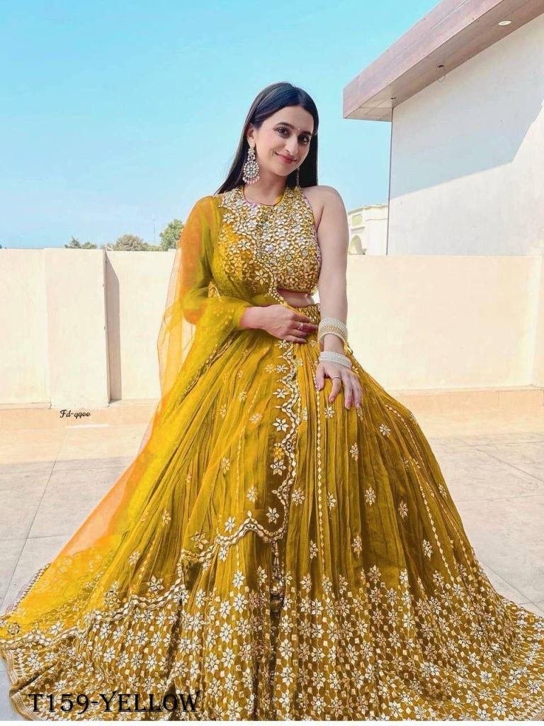 trady yellow georgette with de 1719916618 Trady Yellow Georgette With Design Work Lehenga Choli
